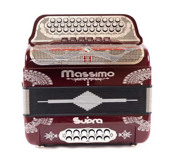 Massimo Supra Accordion 2 Tone F & E Wine Color With Silver Designs