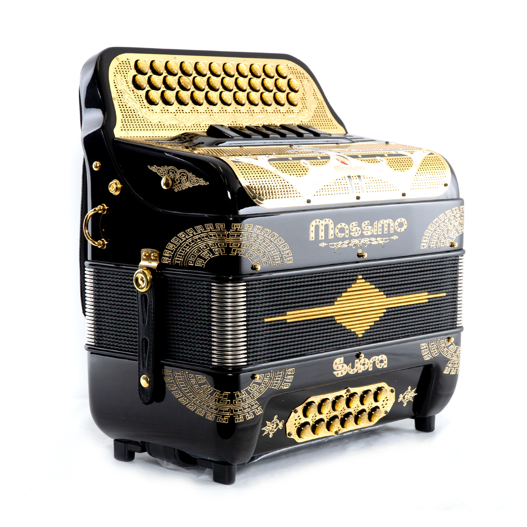 Massimo Supra 6 Switches Black (Gold details) F/E – Massimo Accordions Massimo Supra 6 Switches Black (Gold details) F/E – Massimo Accordions