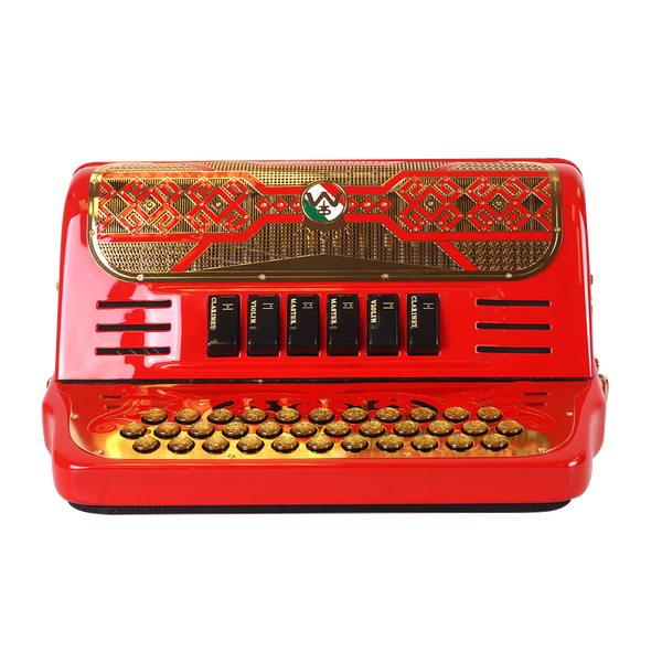 Massimo Eleganza Red with gold details (gold grill + gold buttons) F/G tonality 6 switch
