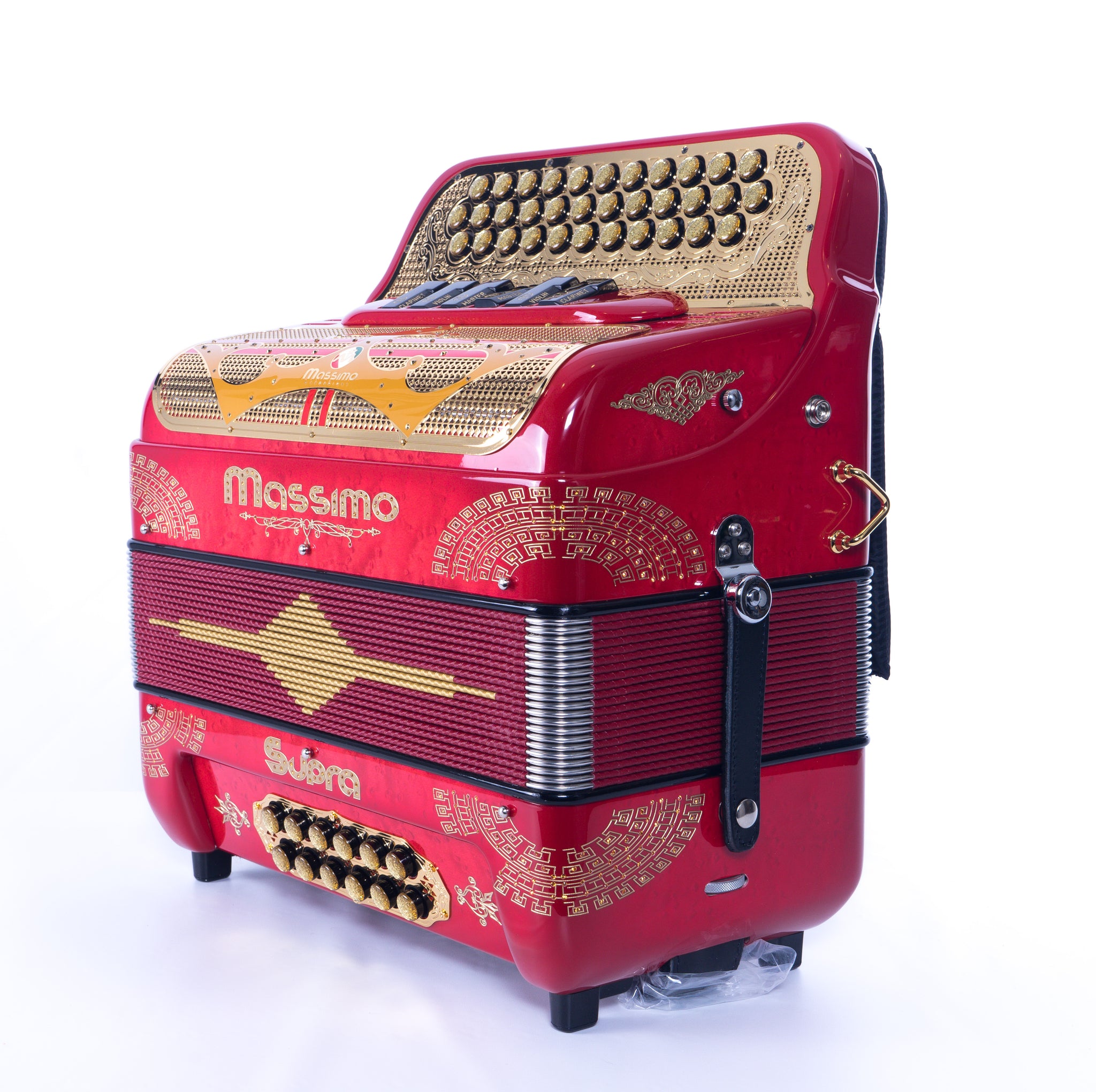 Massimo Supra Red (Gold details) 6 Switches F/G – Massimo Accordions